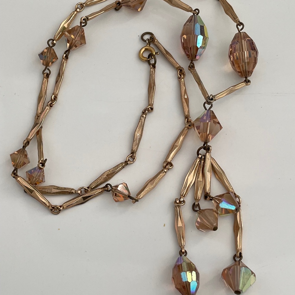 Vintage Midcentury Golden Czech Topaz AB Crystals Necklace